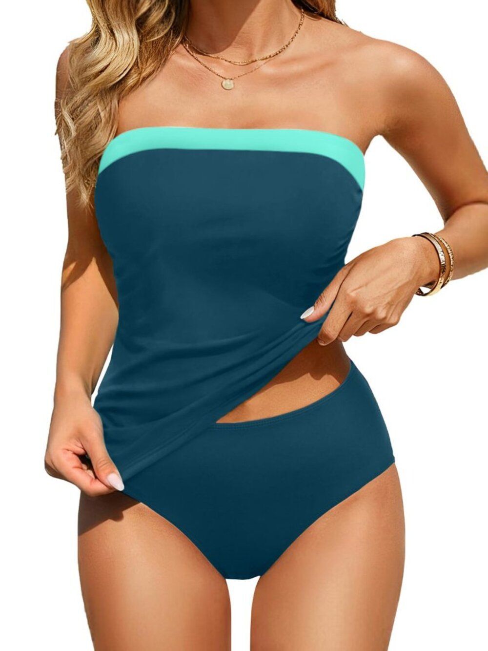 Aqua Eve Bandeau Swimsuits for Women Two Piece Bathing Suits Ruched Tummy M